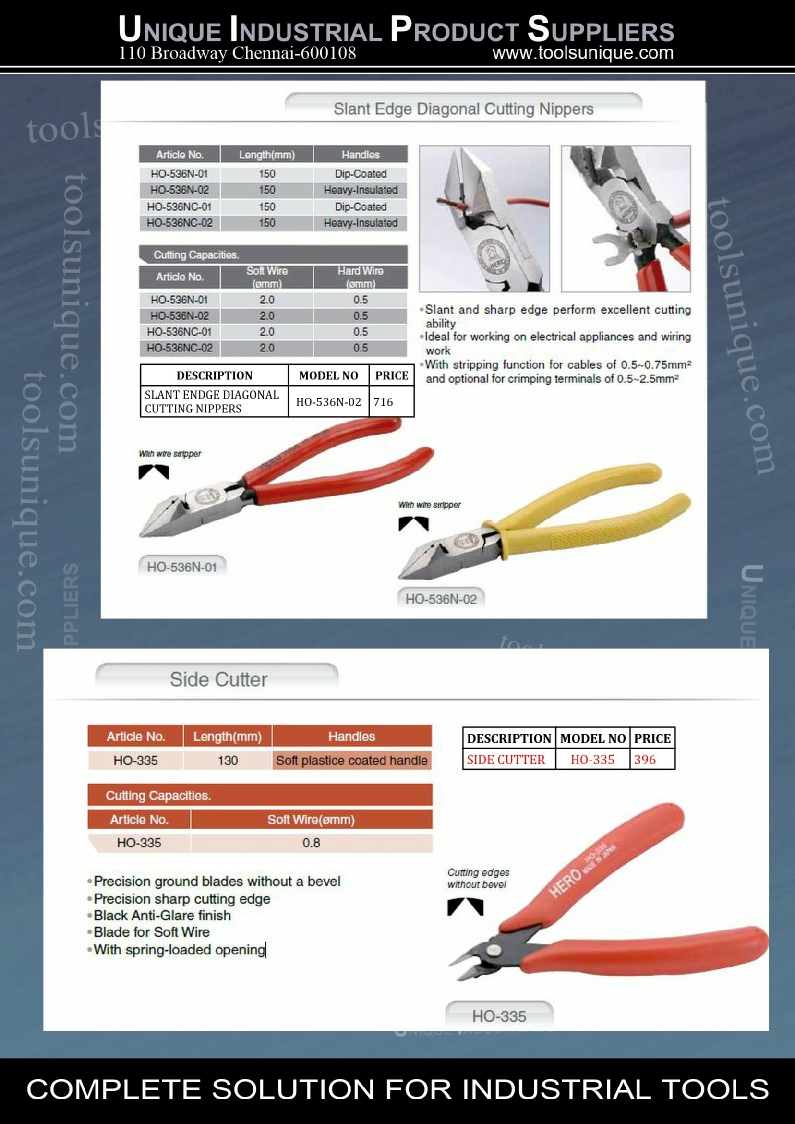 HERO HANDTOOLS : SLANT DIAGONAL CUTTING NIPPER & SIDE CUTTER CHENNAI